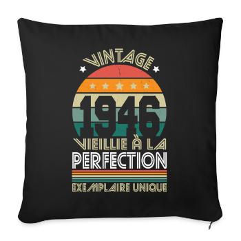 1946 – Vintage – Exemplaire unique - Housse de coussin décorative 45 x 45 cm - noir - Devant