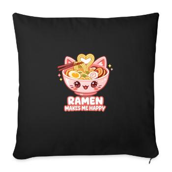 Kawaii Cat Ramen Noodles Anime Cat - Sofa pillowcase 17,3'' x 17,3'' (45 x 45 cm) - black - Front