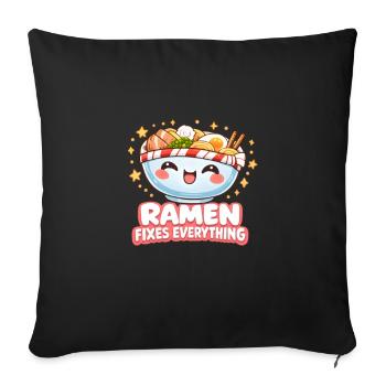 Nouilles ramen Kawaii Japon Rétro - Housse de coussin décorative 45 x 45 cm - noir - Devant