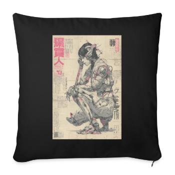 Imprimé néon Mecha Ukiyoe - Housse de coussin décorative 45 x 45 cm - noir - Devant