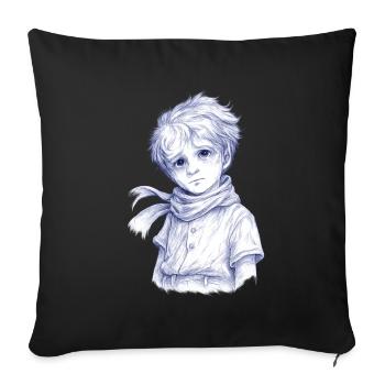 Garçon crayon bleu avec écharpe - Housse de coussin décorative 45 x 45 cm - noir - Devant