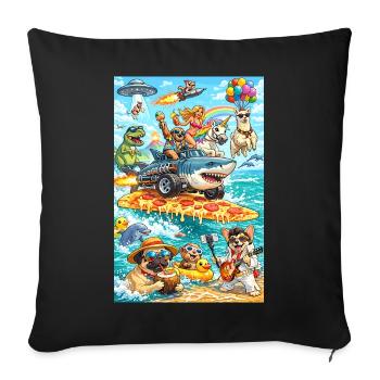 Dino Unicorn Pizza Beach - Sofa pillowcase 17,3'' x 17,3'' (45 x 45 cm) - black - Front