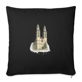 Watercolor cathedral with two towers - Sofa pillowcase 17,3'' x 17,3'' (45 x 45 cm) - black - Front