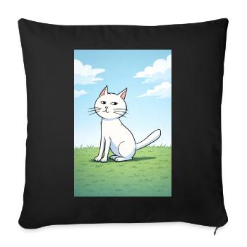 Chat blanc au regard espiègle - Housse de coussin décorative 45 x 45 cm - noir - Devant