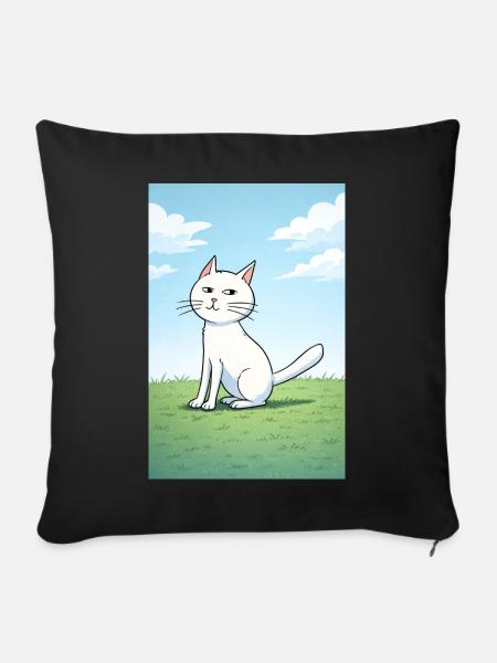 Weiße Katze mit frechen Blick - Sofakissenbezug 45 x 45 cm - Schwarz