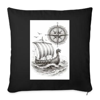 Compass Viking Segelschiff - Sofakissenbezug 45 x 45 cm - Schwarz - Vorne
