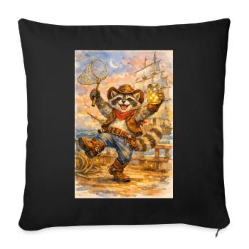 Cowboy raton laveur avec bocal de lucioles - Housse de coussin décorative 45 x 45 cm - noir - Devant