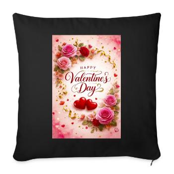 Valentine's Love Roses with Hearts - Sofa pillowcase 17,3'' x 17,3'' (45 x 45 cm) - black - Front
