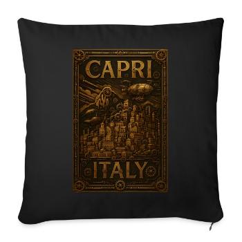 Affiche de voyage Capri Italie – Steampunk en bronze - Housse de coussin décorative 45 x 45 cm - noir - Devant