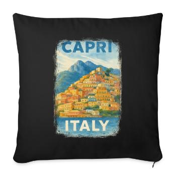 Capri Italy – Watercolor Travel Poster Mediterranean - Sofa pillowcase 17,3'' x 17,3'' (45 x 45 cm) - black - Front