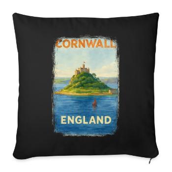 Cornwall England – Watercolor Travel Poster - Sofa pillowcase 17,3'' x 17,3'' (45 x 45 cm) - black - Front