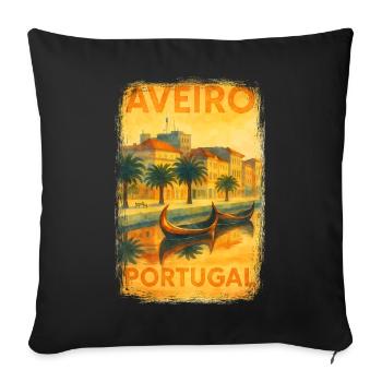 Aveiro, Portugal – Affiche aquarelle Moliceiros - Housse de coussin décorative 45 x 45 cm - noir - Devant