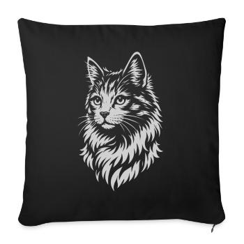Chat élégant dans un style tribal, dessin au trait - Housse de coussin décorative 45 x 45 cm - noir - Devant