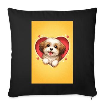 Chiot Love Dog dans cadre de cœur - Housse de coussin décorative 45 x 45 cm - noir - Devant