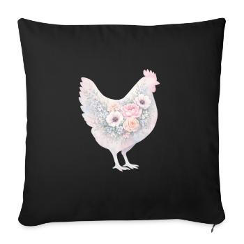 Peinture aquarelle de poule poule - Housse de coussin décorative 45 x 45 cm - noir - Devant