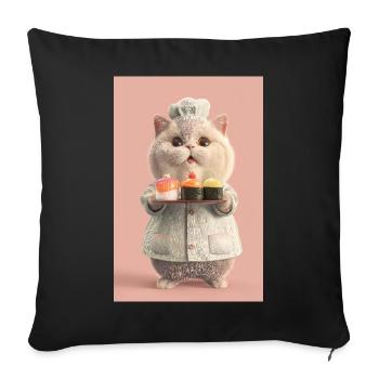 Chat Sushi Pastel Chef - Housse de coussin décorative 45 x 45 cm - noir - Devant