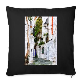 Belle ville de Cadaques en Espagne - Housse de coussin décorative 45 x 45 cm - noir - Devant