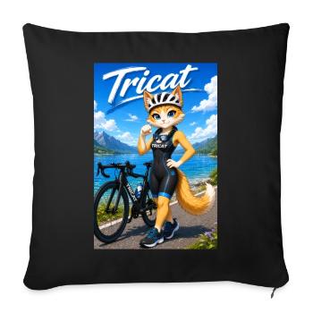 Tricat : Chat en tenue de triathlon - Housse de coussin décorative 45 x 45 cm - noir - Devant