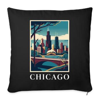 Affiche Chicago Illinois Skyline Deco Vista - Housse de coussin décorative 45 x 45 cm - noir - Devant