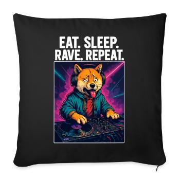Shiba Inu DJ : Eat Sleep Rave rediffuse les streetwear - Housse de coussin décorative 45 x 45 cm - noir - Devant