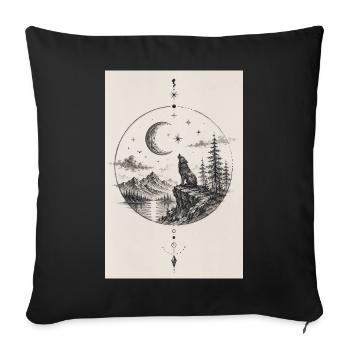 Loup lunaire au sommet rocheux - Housse de coussin décorative 45 x 45 cm - noir - Devant