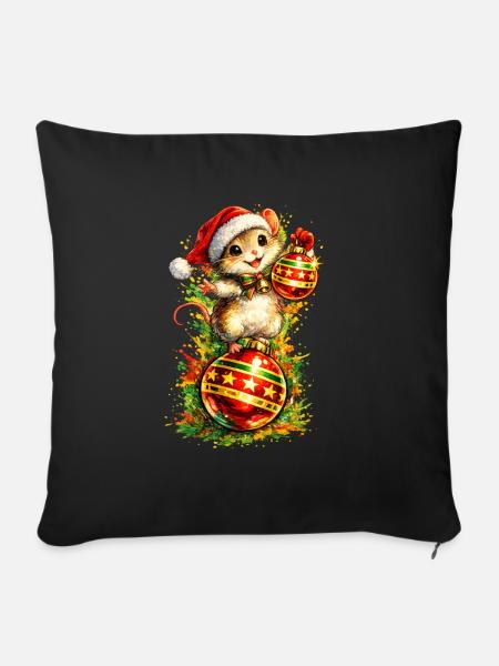 Maus auf Weihnachtskugel - Sofakissenbezug 45 x 45 cm - Schwarz