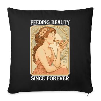 Art Nouveau Pizza Pin-Up - Feeding Beauty - Sofakissenbezug 45 x 45 cm - Schwarz - Vorne