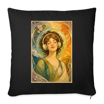 Frau im Stil des Art Nouveau mit Kopfhörern . 1 - Sofakissenbezug 45 x 45 cm - Schwarz - Vorne
