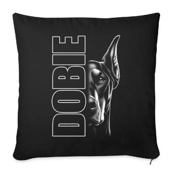 Portrait de doberman avec lettres verticales DOBIE - Housse de coussin décorative 45 x 45 cm - noir - Devant