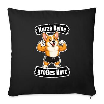 Kurze Beine, großes Herz – Corgi - Sofakissenbezug 45 x 45 cm - Schwarz - Vorne