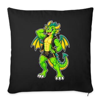 Héros dragon vert en cuir - Housse de coussin décorative 45 x 45 cm - noir - Devant