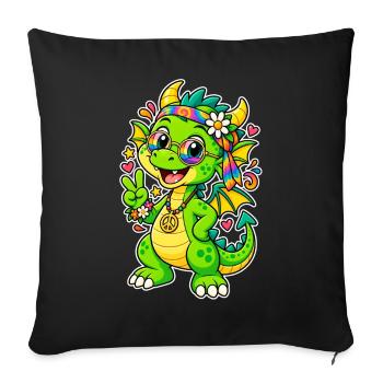 Dragon hippie avec bandana arc-en-ciel - Housse de coussin décorative 45 x 45 cm - noir - Devant