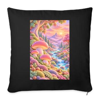 Magischer Pilzwald in Pastell - Sofakissenbezug 45 x 45 cm - Schwarz - Vorne