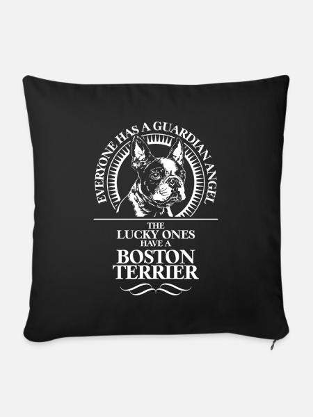 BOSTON TERRIER Guardian Angel Wilsigns Hundespruch - Sofakissenbezug 45 x 45 cm - Schwarz