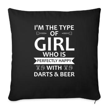 Fille de fléchettes - bière et fléchettes, femme, cadeau - Housse de coussin décorative 45 x 45 cm - noir - Devant