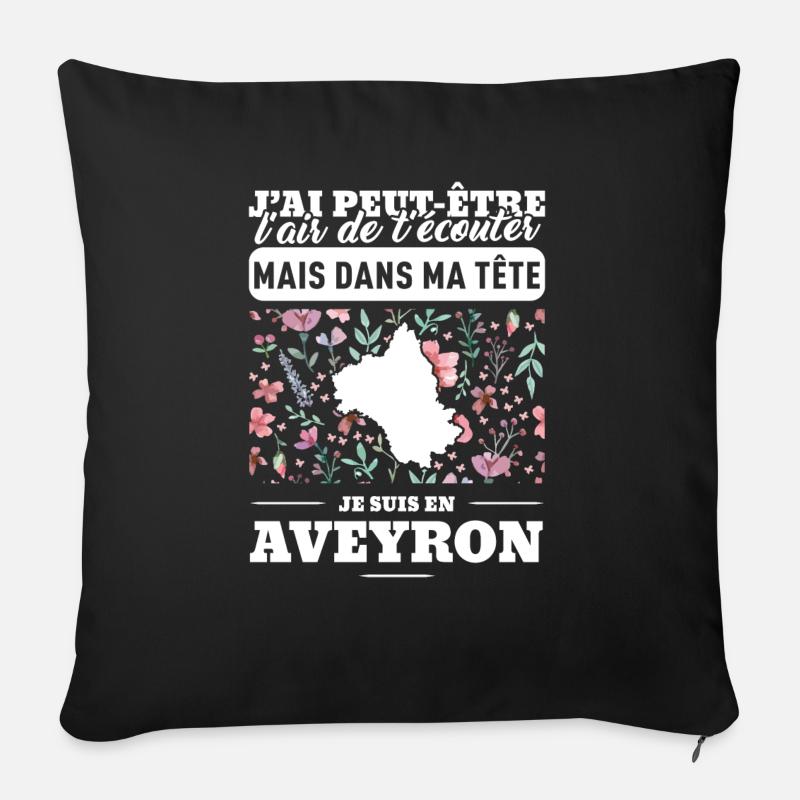 aveyron-tete-définition - Housse de coussin décorative 45 x 45 cm - noir