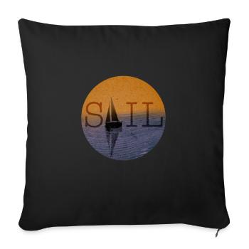 Bateau à voile dans la brume du coucher du soleil - Housse de coussin décorative 45 x 45 cm - noir - Devant
