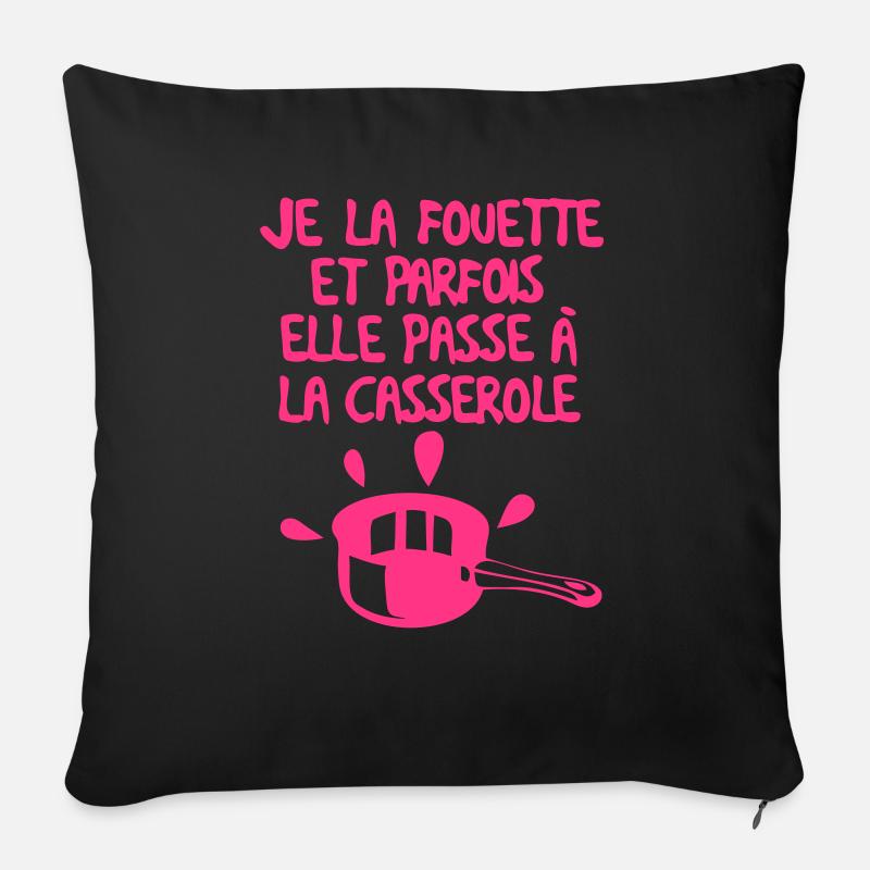 fouette parfois passe casserole humour - Housse de coussin décorative 45 x 45 cm - noir