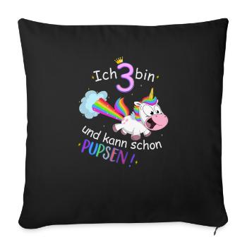 3. Geburtstag Einhorn pupsen Regenbogen - Sofakissenbezug 45 x 45 cm - Schwarz - Vorne