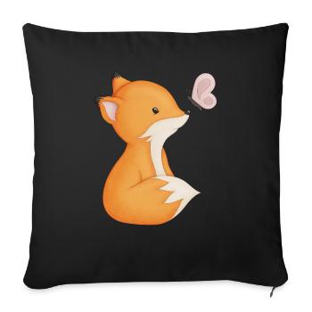 renard mignon avec papillon - Housse de coussin décorative 45 x 45 cm - noir - Devant