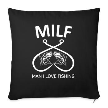 Pêcher Pêcheur Canne à pêche - Housse de coussin décorative 45 x 45 cm - noir - Devant