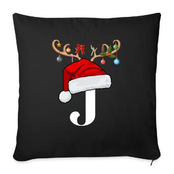 Lettre J bonnet de Noël - Housse de coussin décorative 45 x 45 cm - noir - Devant