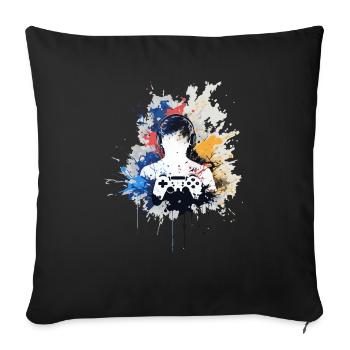 Gamer's watercolor with gamepad - Sofa pillowcase 17,3'' x 17,3'' (45 x 45 cm) - black - Front