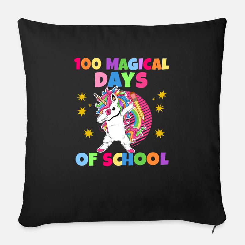 100 Tage Schule Schulkind Feier Einhorn Lehrer - Sofakissenbezug 45 x 45 cm - Schwarz