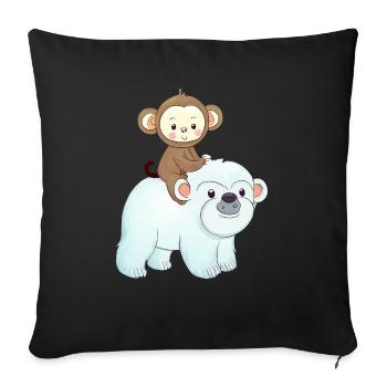 Monkey rides polar bear polar bear - Sofa pillowcase 17,3'' x 17,3'' (45 x 45 cm) - black - Front