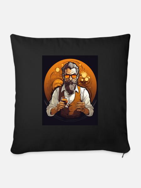Whisky drinking bearded Gentleman - Sofakissenbezug 45 x 45 cm - Schwarz