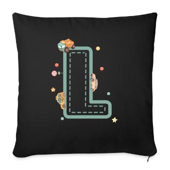 Buchstabe l Fahrzeug - personalisiertes Kindergeschenk - Sofakissenbezug 45 x 45 cm - Schwarz - Vorne
