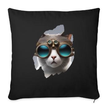 Steampunk chat mignon animaux de compagnie lunettes Animal Future - Housse de coussin décorative 45 x 45 cm - noir - Devant