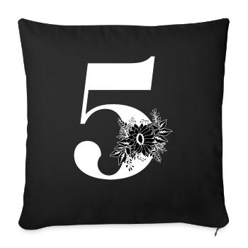 Nummer 5 Schwarze Blumen - 5. Blumenjubiläum - Sofakissenbezug 45 x 45 cm - Schwarz - Vorne