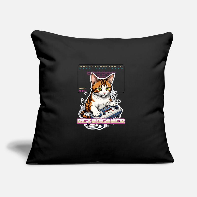 Retro Gaming Cat: Retrogamer with Controller Sofa pillowcase 17,3'' x 17,3'' (45 x 45 cm)